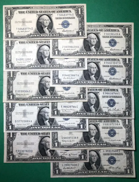 10 Notes - Series 1935 & 1957  -  $1 - Silver Certificates - Very Fine Or Better
