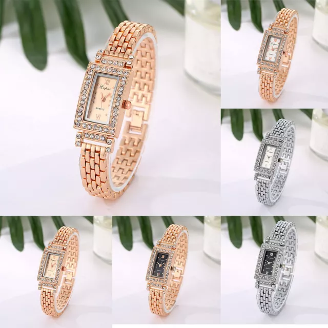 Women's fashion luxury elegant rhinestone rectangle quartz bracelet wrist watch