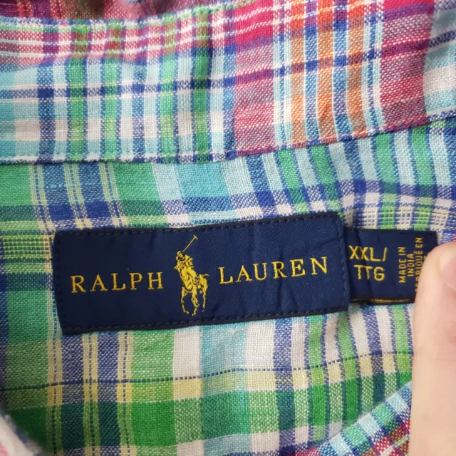 ralph lauren button down shirt mens XXL multi color 100% linen plaid 2