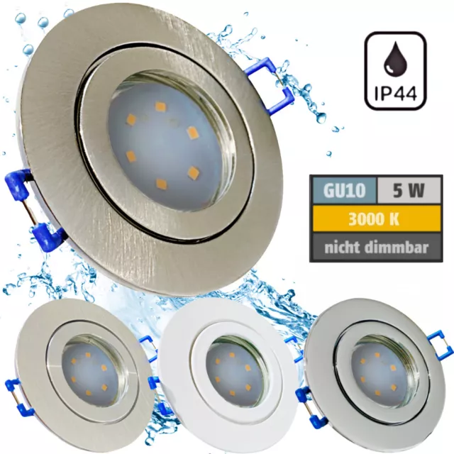 SMD LED Decken Einbauleuchte / IP44 / 5W / Bad / Dusche / 230V / Gu10 / Rostfrei