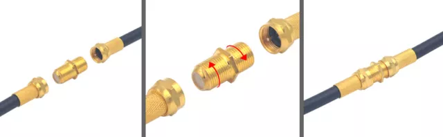 2 x Coaxial Cable Connectors RG6 Male & 1 x F Plug Female Coupler