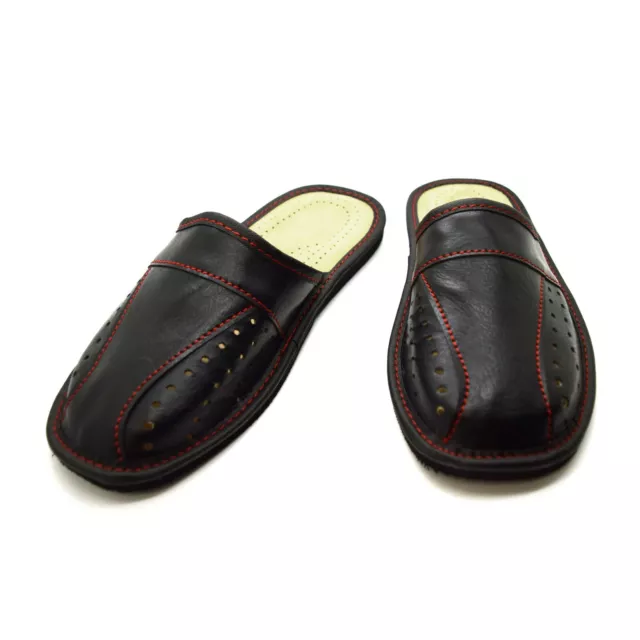 Mens Leather Slippers Shoes Comfort Sandals Slip On Mules Black Size 6-12