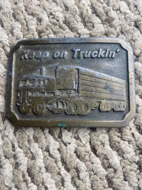 VTG 70s Keep On Truckin' XNWD Thermo King Truck Belt Buckle INDIANA METAL CRAFT