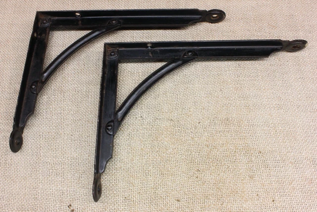 2 Old Shelf Brackets 6 X 8” Supports Rustic Rivets Industrial Age Vintage Black
