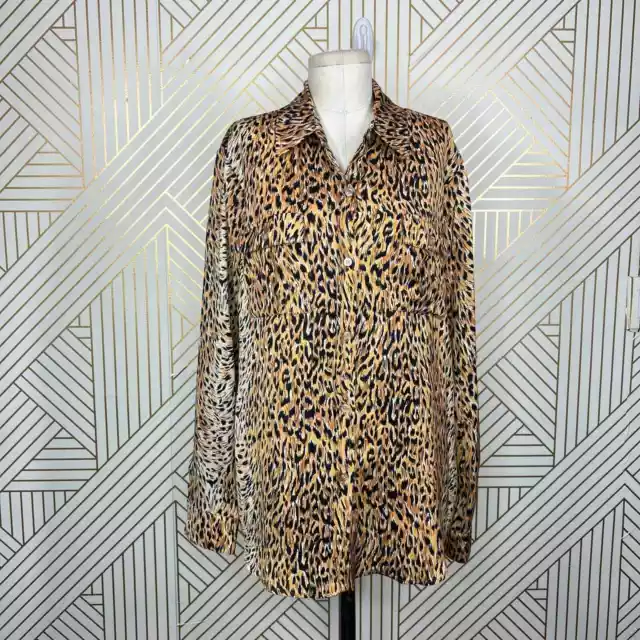 NWT Le Superbe Cheetah Print Walking Safari Button-Down Top Tan Black Size 10