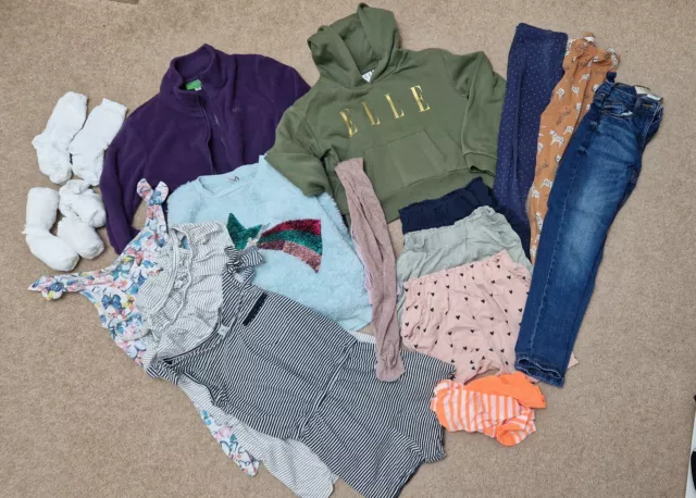 Girls Summer Clothes Bundle Age 7-8 Shorts T-shirts Jeans Fleeces 15 items