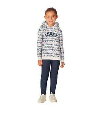 Lucky Girls Pullover Hoodie Legging 2-Piece Set Blue Fleece Outfit Hearts Floral