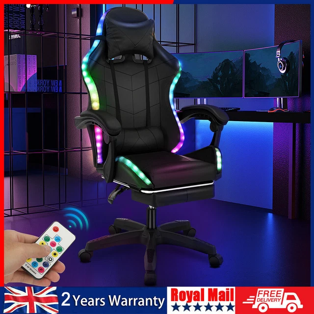 RGB GAMING CHAIR Racing Computer Chair with Light PU Leather Swivel ...
