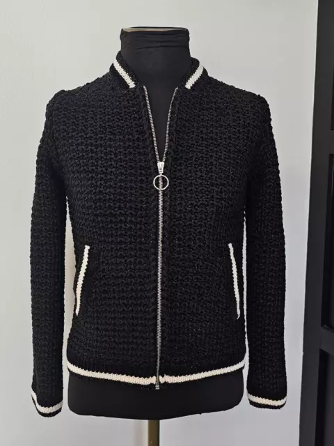 NWT *Maje* Women´s B/W Metallic Knit Cardigan Type Bomb Zip Jacket Size 1 Small