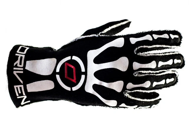 Driving Gloves Skeleton Double Layer Nomex Black/White SFI 3.3/5 Medium Pair