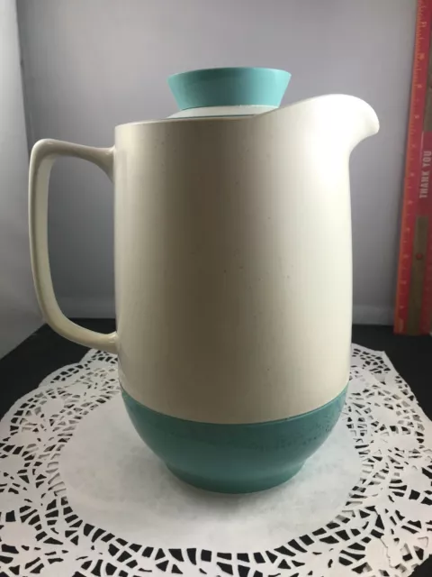 Vintage Vacron Bopp Decker Turquoise & White Thermos Carafe Server Vintage Vacron Bopp Decker Turquoise & White Thermos Carafe Server