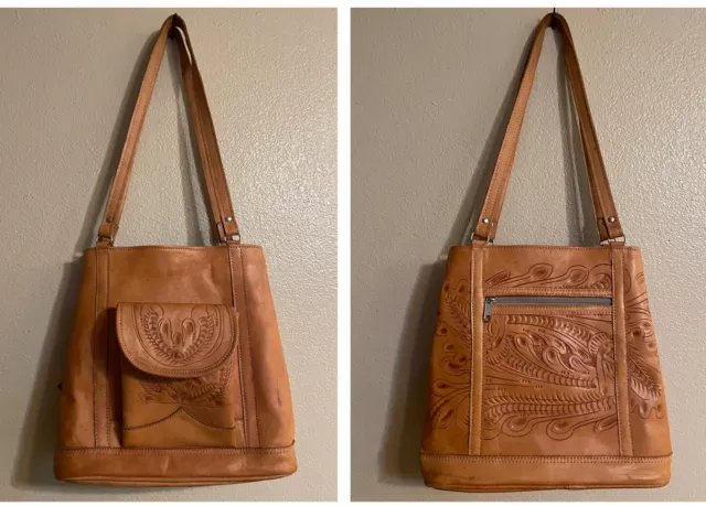 Force Ten Classic Tooled Leather Hand Shoulder Bag Purse Force Ten Classic Tooled Leather Hand Shoulder Bag Purse