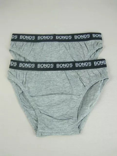 Bonds Boys Kids 2 Pack Cotton Briefs Underwear sizes  6 8 10 12 14 Colour Grey