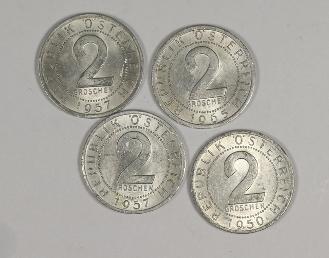 Lot 4 Coins Austria 2 Groschen Republik Osterreich 1950 1957 1965 .