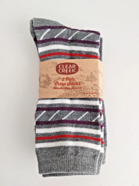 Clear Creek Women's Crew Socks 2 Pack Gray & Gray Stripe Sock Size 9-11 #14949