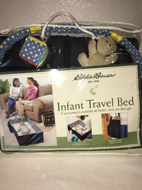 NEW EDDIE BAUER Infant Travel Bed Portable Crib 19X30 Black Changing Station 29.99 PicClick