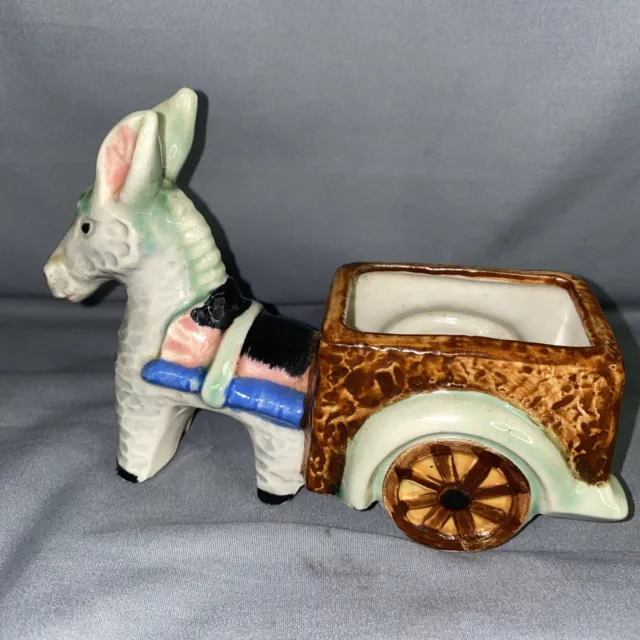 Vintage 1940's Occupied Japan Donkey & Cart Ceramic Planter