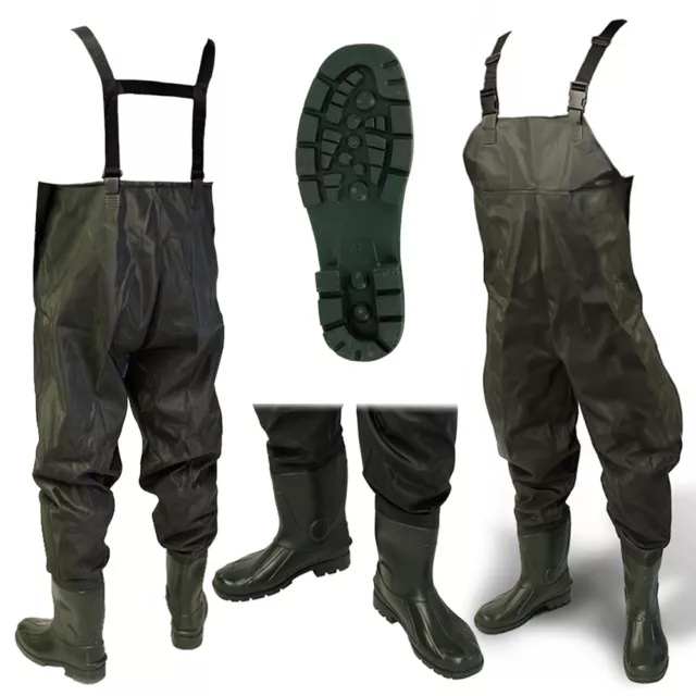 Chest Waders Waterproof Green PVC Flood Work Fly Fishing Sizes 7 8 9 10 11 12