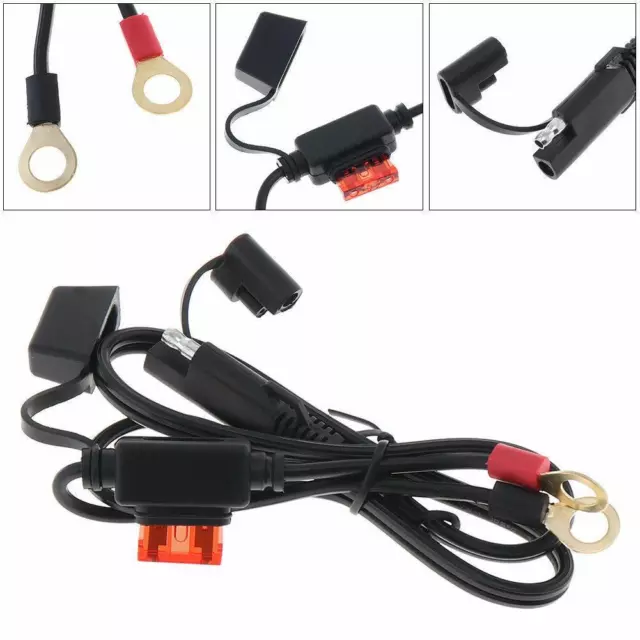 12V Motorcycle Battery Charger Terminal Ring Connector Cable Harness SAE Adapter