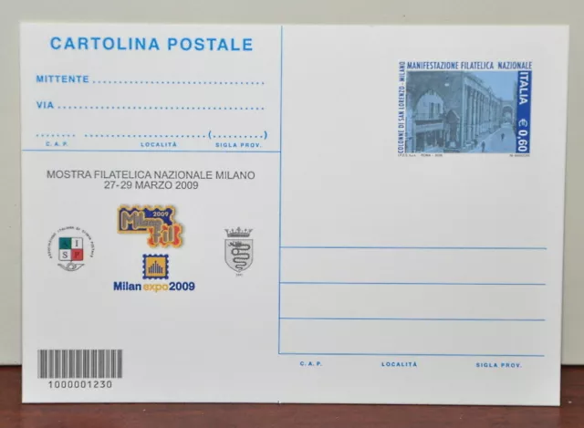 Cartolina Postale Mostra Filatelica Nazionale Milano marzo 2009 non viaggiata