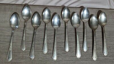 Lot Of 10 Tea/Dessert Spoons Plymouth Jewel Pattern Silver Plate Silverware 1938
