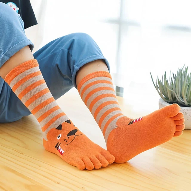 Calze a cinque dita cotone cartone animato bambini calze a tubo lungo sudore S ZF
