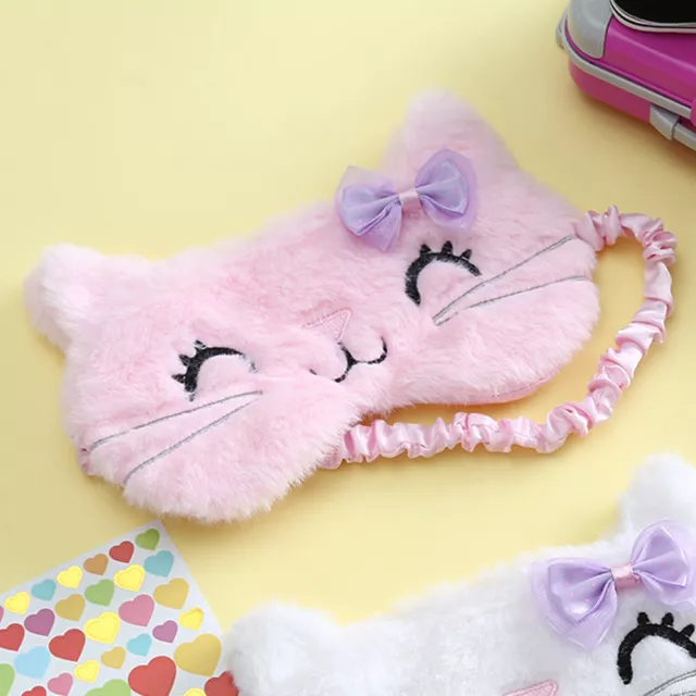 Maschera per dormire cartone animato per ragazze patch oculare copertura occhi peluche ombreggiatura occhi (rosa) -de