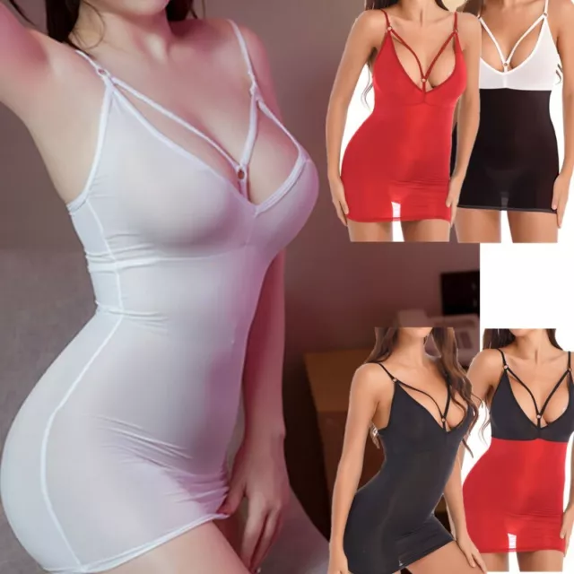 Women's Sexy Bodycon Dress Sheer Skinny Nightgown Sleepwear Transparent Dresses