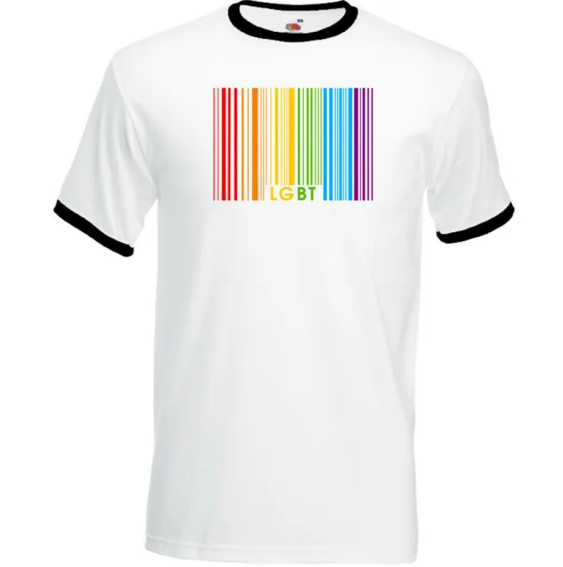 LGBT T-Shirt Gay Pride Barcode Mens Rainbow Colours Top Tee Outfit Clothing