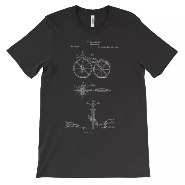 Bicycle Patent T-Shirt.100% Cotton Comfy Tee on Black White or Gray. NEW