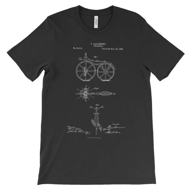 Bicycle Patent T-Shirt.100% Cotton Comfy Tee on Black White or Gray. NEW