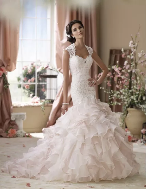 WEDDING DRESS SIZE 6 8 DAVID TUTERA 114276 Blush Flamenco Organza Lace 2000 70.00 PicClick UK