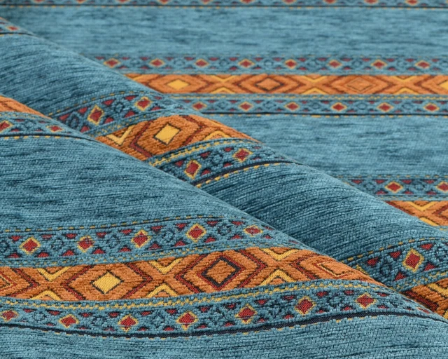 Tessuto da tappezzeria modello Kilim blu etnico sud latino americano nativo...