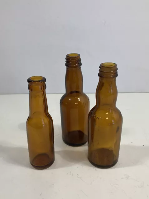 Lot of 3 Vintage Miniature Amber 1/10 pint Bottles
