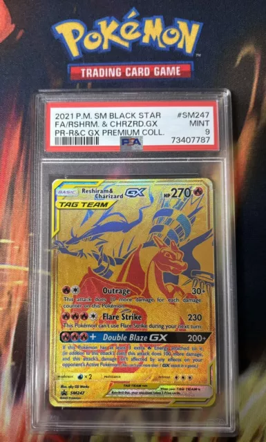 2021 Pokemon Reshiram & Charizard GX SM247 Full Art Premium Collection PSA 9