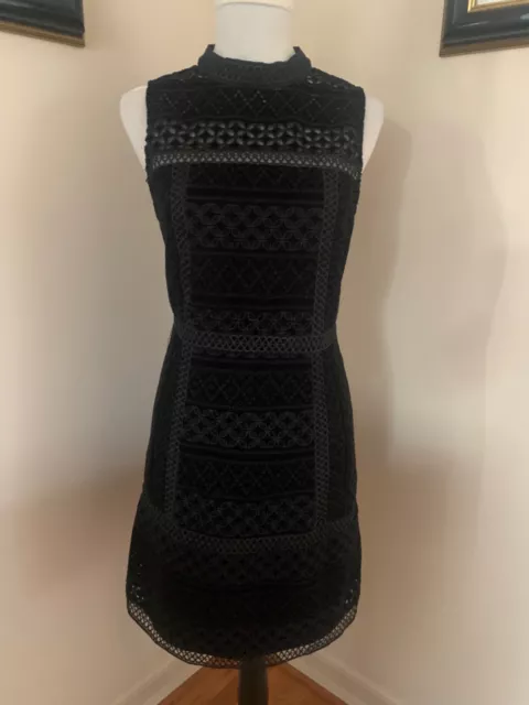 TOPSHOP Womens Junior Girls Black Velour Crochet Lace Party Cocktail Dress Sz 10