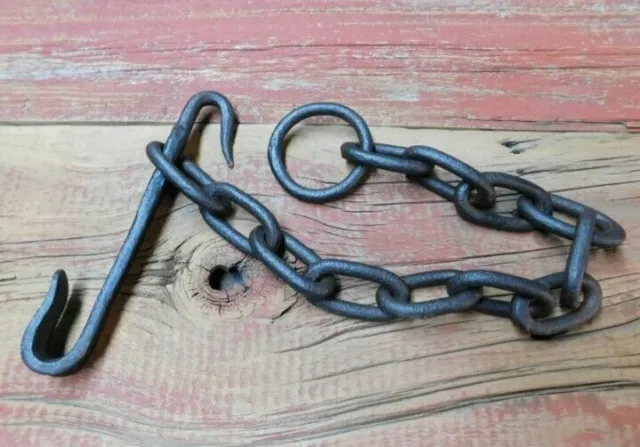 Antique Vintage wrought iron fireplace trammel hook and chain