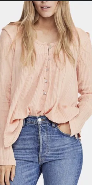 Free People SandDune Henley TopCoral Peach Size Small