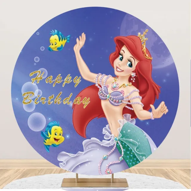 Personalise Round Ariel Little Mermaid Backdrop Girls Birthday Party Background
