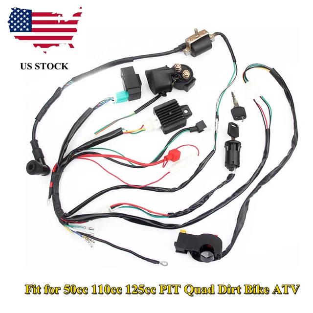 ATV Wiring Harness Loom Solenoid Coil CDI PIT Quad Dirt Bike 50cc to 125cc×1 Set