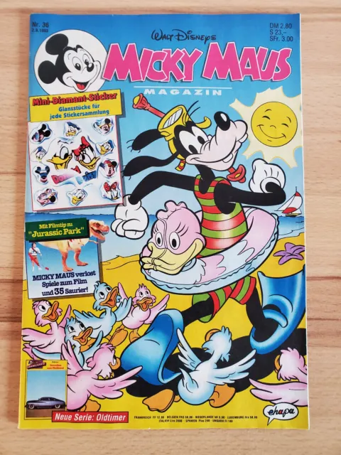 Micky Maus Heft 36 1993 mit Beilage Mini-Diamant-Sticker und Sammelkarten