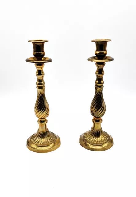 Pair Large Swirl Solid Brass Handmade Taper Candleholders/Candlesticks MCM India