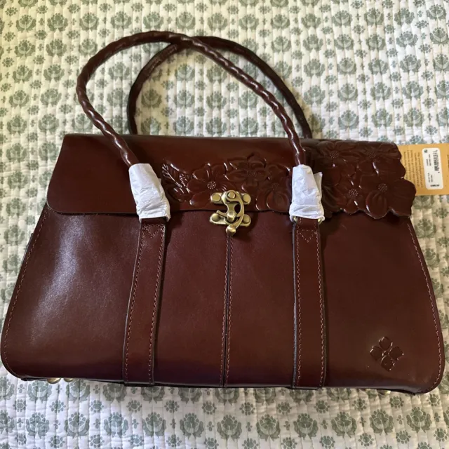 NEW Patricia Nash Vienna Leather Satchel British Tan Purse Tooled Floral Bag