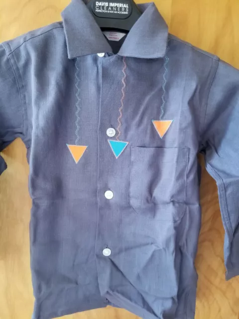 Vintage 1950s Boy's Rayon Shirt Futuristic Orange Turquoise Triangles BVD NIB 6