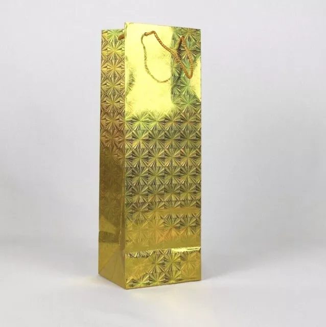 Gold Wine Bottle Bag Holographic Paper  Christmas Present Gift All Occassion