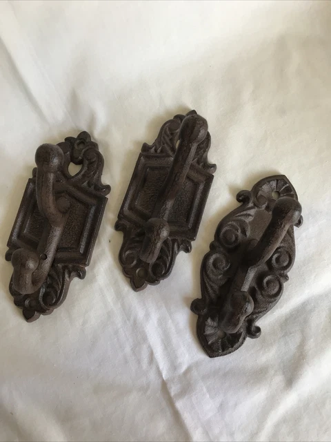 3 Cast Iron Double Coat Hooks Vintage Style Hat Rack Hall Tree Hanger 2
