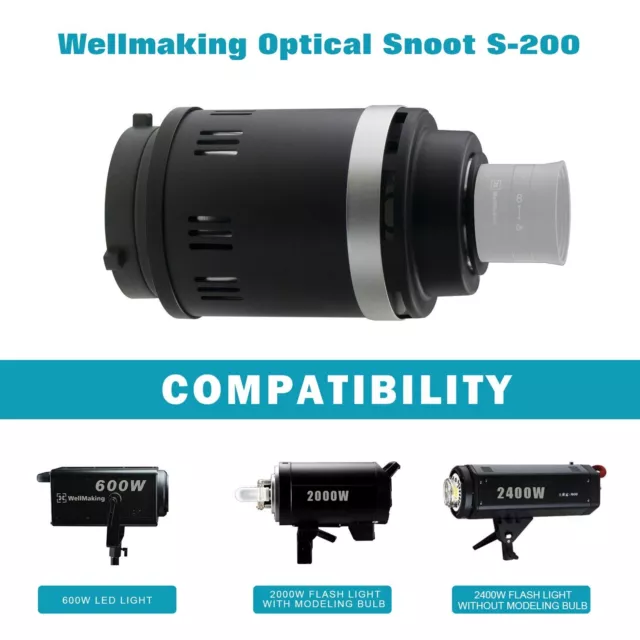 Wellmaking Bowens Mount Conical Optical Snoot S-200 Gobo for Studio Accessory