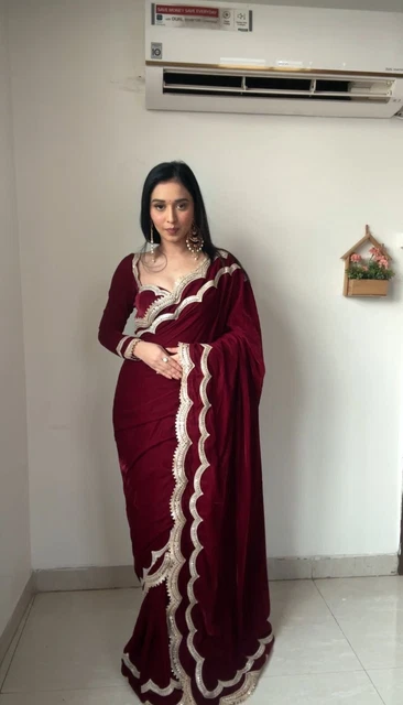 Camicetta Sari Pronta Da Indossare 1 Minuto Sari Pre-Drape Camicetta Party Wear India