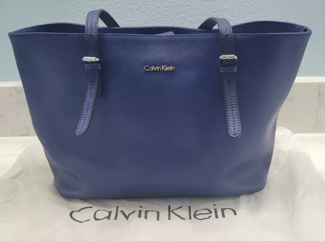 Calvin Klein Saffiano Leather Tote Blue Large