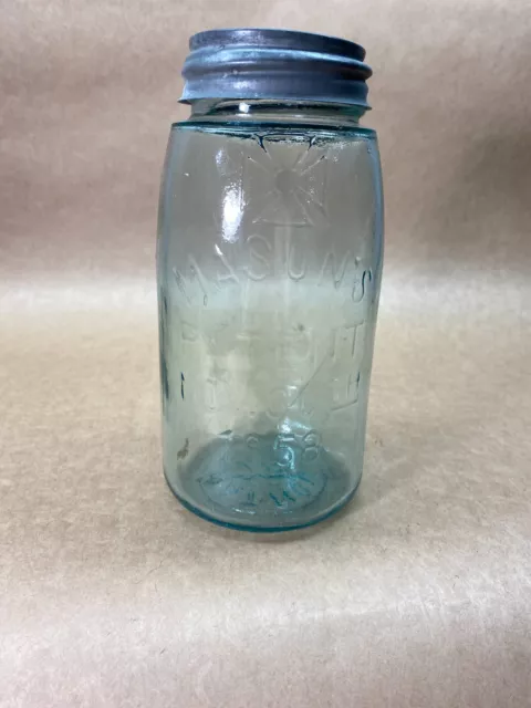 Vintage Atlas Mason Jar Quart 278 mold number Blue glass 1858 Hero Cross. Vintage Atlas Mason Jar Quart 278 mold number Blue glass 1858 Hero Cross.